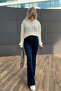 Spring Women's Spanish Navy Blue Stretchy Flare Jeans Denim Pants-2 - 2