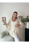 Women's Beige 100% Cotton Openwork Mesh Knitwear Oversize Cardigan Bat Sleeve Perforated Summer Cardigan - 5