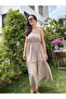 Mink Collar Scallop Embroidered Long Strap Dress