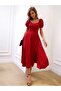 Women's Short Sleeve Square Neck Split Midi Janjan Crepe Dress - 3