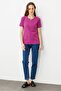 Women's Open Collar Beaded Embroidered Cotton T-Shirt Sıkıştırma - 3