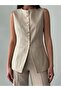 Gold Button Linen Vest Pants Set - 2