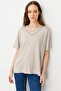 Women's V-Neck Collar Stoned Combed Cotton T-Shirt Beige