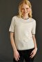 Women's Crew Neck Argyle Patterned Summer Knitwear Blouse Cream