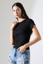 Ribana Fabric Boat Neck Short Sleeve Basic Women's T-Shirt 21996 Black