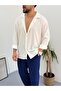 White Navy Blue Men's Summer Crinkle Lycra Fabric Long Sleeve Shirt Tracksuit 2 Piece Wrap Suit - 6