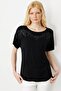 Women's Crew Neck Bead Embroidered Combed Cotton T-Shirt Black - 6