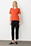 Women's Open Collar Cotton T-Shirt with Front Pocket Tile - 4