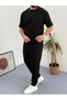 Black Report Ottoman Fabric Single Pocket T-Shirt-Pants Set of 2 with Single Back Pocket - 3