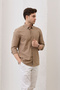 Sarte - Men's Khaki Slim Fit Narrow-Cut Buttoned Collar Linen-Look 100% Cotton Slub Shirt - 5