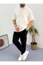 White Black Report Ottoman Fabric Single Pocket T-Shirt-Pants Set of 2 with Back Single Pocket - 3