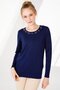 Women's Crew Neck Long Sleeve Stoned Knitwear Blouse Navy Blue - 6