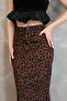 Leopard Patterned Slit Denim Skirt - 7