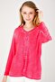 Women's V-Neck Embroidered Combed Cotton Blouse Fuchsia - 4