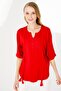 Women's Judge Collar Bat Sleeve Tasseled Combed Cotton Tunic Red - 5