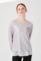 Women's Crew Neck Long Sleeve Chiffon Shiny Fabric Blouse Silver - 3