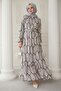 Sequenced Ethnic Pattern Gray Viscose Dress - 5