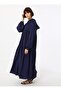Volan Detailed Hooded Half Placket Hijab Dress - Navy Blue - - 5