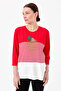 Women's Crew Neck Stoned Striped Combed Cotton Blouse Red