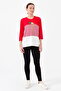 Women's Crew Neck Stoned Striped Combed Cotton Blouse Red - 3
