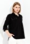 Women's Polo Neck Pocket Blouse Black - 3