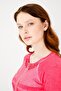 Women's Crew Neck Long Sleeve Zippered Leather Combed Cotton Jacket Fuchsia - 7