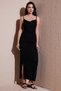 Slim Fit Slit Long Length Asymmetrical Neck Dress with Shirring Detail Dress 5866291
