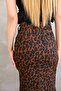 Leopard Patterned Slit Denim Skirt - 3
