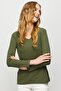Women's V-Neck Camisole Cotton Blouse Khaki - 2