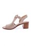 055 Women's Laser Heeled Sandals Genuine Leather Beige - 3
