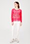 Women's Crew Neck Long Sleeve Zippered Leather Combed Cotton Jacket Fuchsia - 4
