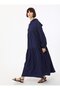 Volan Detailed Hooded Half Placket Hijab Dress - Navy Blue - - 2