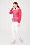 Women's Crew Neck Long Sleeve Zippered Leather Combed Cotton Jacket Fuchsia - 3