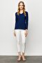 Women's V-Neck Camisole Cotton Blouse Navy Blue - 4
