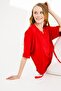 Women's Judge Collar Bat Sleeve Tasseled Combed Cotton Tunic Red - 7