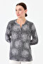 Women's Two-Color Combed Cotton Blouse with Collar and Patches, Black - 6