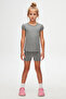 Girl - Ice Gray Crew NecK and Watermelon Sleeve T-shirt