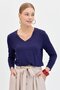 Women's V-Neck Glitter Ribbed Blouse Navy Blue - 8