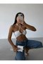 New Season Lacing Detailed Beach Wear Low-Cut Textured Bra Women's Blouse 24S54027 - 8