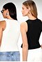 Women's Black White Crew Neck Zero Sleeve Body Undershirt Set of 2 - 2