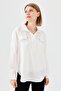 Women's Polo Neck Pocket Blouse Ecru - 6