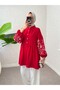 Embroidered Piece Tunic with Half Buttoned Sleeves and Elastic Sleeves