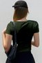Women's Khaki Green U-Neck Short Sleeve Ribbed Camisole Body T-Shirt - 2