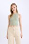 Fitted Halter Neck Ribbed Camisole Tank Top U0357Az25Sm - 3