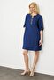 Women's Ethnic Pattern Embroidered Linen Look Dress Navy Blue - 7