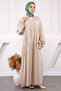 Beige Half Button Skirt Layered Modal Dress - 2