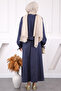 Navy Blue Front Tie Jacket Skirted Gabardine Suit - 3