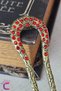 Red Stone Embroidered Vintage Gold Metal Bun Buckle 12.5cm - Women's Hair Bun Buckle Stick Buckle - 3