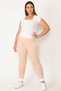 Women's Large Size Powder Leg Ribbed Side Stripe and Wide Belt Sports Trousers 65n27786 - 5