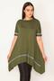Women's Large Size Khaki Stripe Detailed Asymmertic Tunic 65n23133 - 7